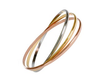 Tricolor Bangle Set Stainless Steel – Gold Silver Rose Gold Bangles – Stackable Bracelet for Women