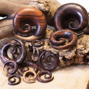Braune Holz Spirale Ohr Expander 4 bis 30mm Holz Plug Tunnel Dehnsichel Dehnspirale
