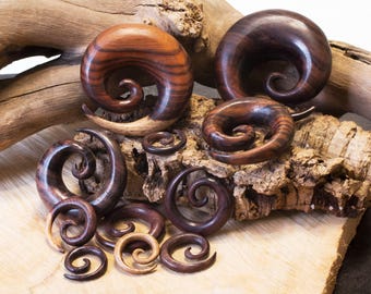 Braune Holz Spirale Ohr Expander 4 bis 30mm Holz Plug Tunnel Dehnsichel Dehnspirale