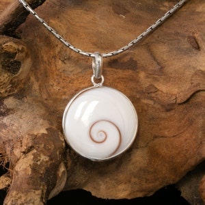 Shiva Eye Pendant with 925 Sterling Silver Round Shell Necklace Eye of Shiva