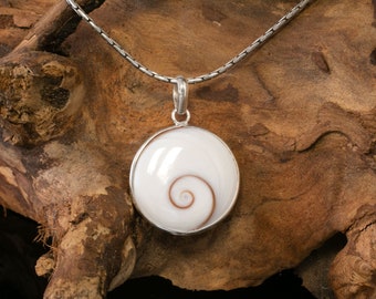 Shiva Eye Pendant with 925 Sterling Silver Round Shell Necklace Eye of Shiva