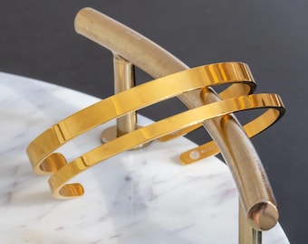 Gold Stainless Steel Cuff Bracelet for Men & Women | 4mm or 6mm PVD Gold Plated Bangle | Minimalist Open Bangle | Gift Box