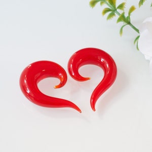 PAIR or SINGLE Red Glass Spiral Hanging Tapers - Ear Gauges
