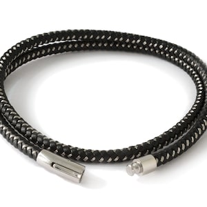 Collier classique en cuir et acier inoxydable pour pendentifs, chaîne tressée en 4 ou 6 mm, bijoux unisexe
