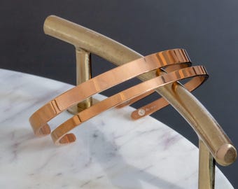 Rose Gold Stainless Steel Cuff Bracelet for Men & Women | 4mm or 6mm PVD Rose Gold Plated Bangle | Minimalist Open Cuff | Gift Box