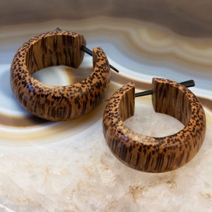 Coconut Shell Wooden Hoop Earrings brown Wood Earrings handmade