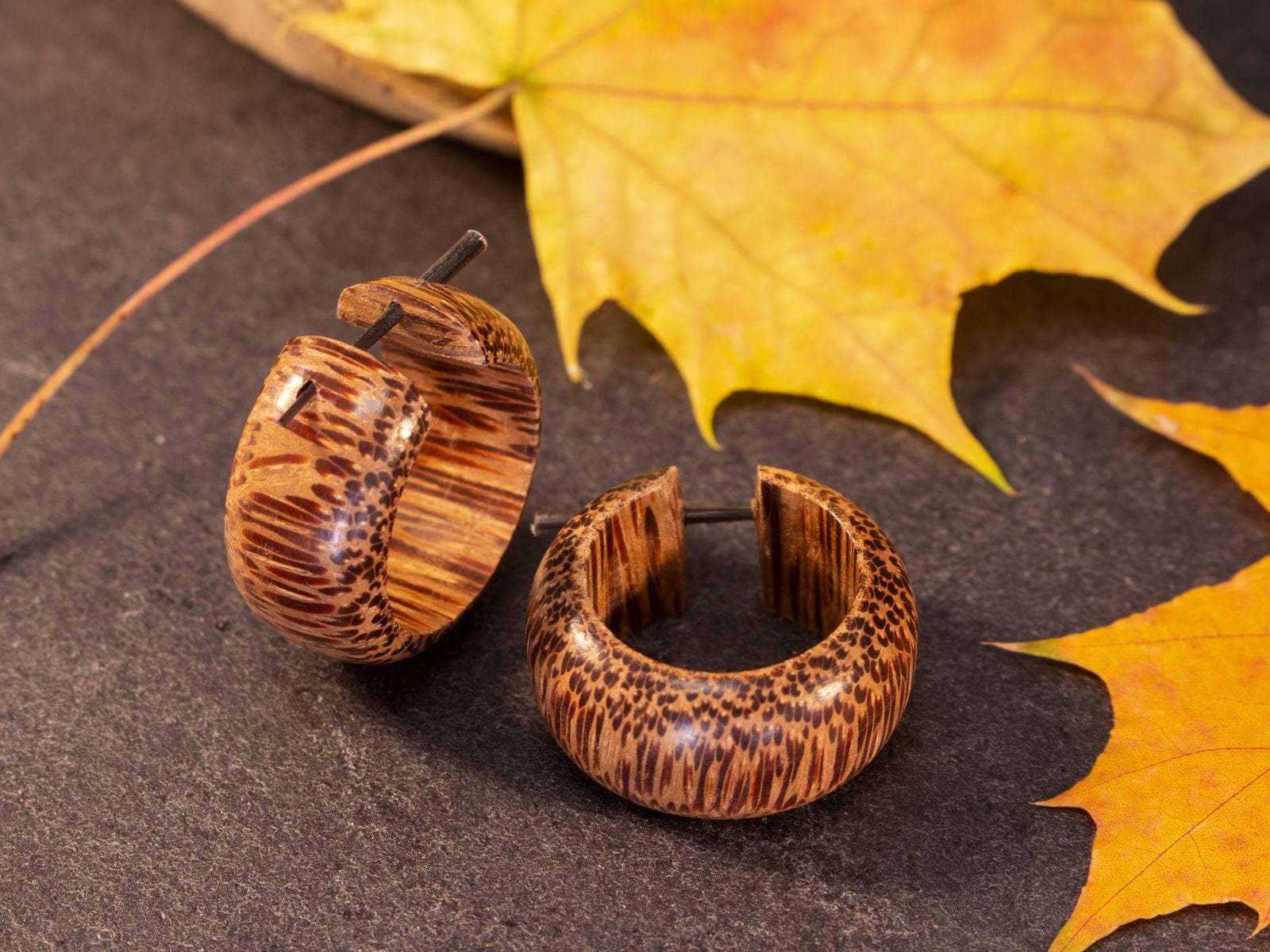 Coppia Piccoli Orecchini A Cerchio Con Guscio Di Noce Di Cocco - Foto 10