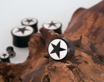 Bouchon d'oreille en corne noire, motif étoile, tunnel en chair d'os de buffle, piercing étoile en os 6-22 mm