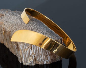Gold Cuff Bracelet - Adjustable Open Bangle in Gold Tone - Wide Statement Bracelet for Women