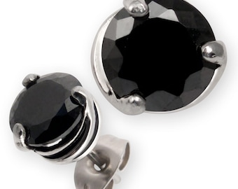Pendientes de acero inoxidable con cristal de circonita cúbica negra - Pendientes elegantes para mujer - Joyas para mujer