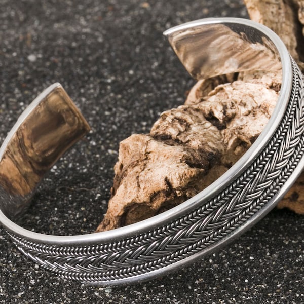 Viking Silver Bangle Silver Wrist Cuff with Pattern Bracelet adjustable