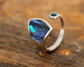 Sterling Silver Paua Shell Ring – Adjustable Abalone Gemstone Jewelry