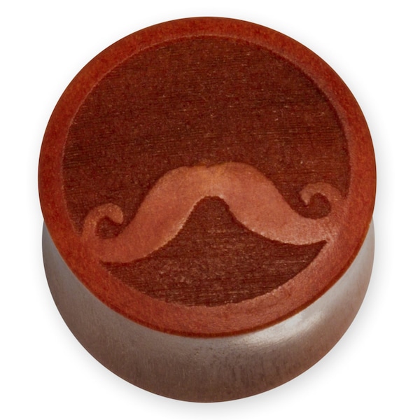 Einzigartige Holz Plugs mit Lasergravur Schnurrbart , Motiv Moustache Plug , Handgefertigtes Piercing, Flesh Tunnel Ohr