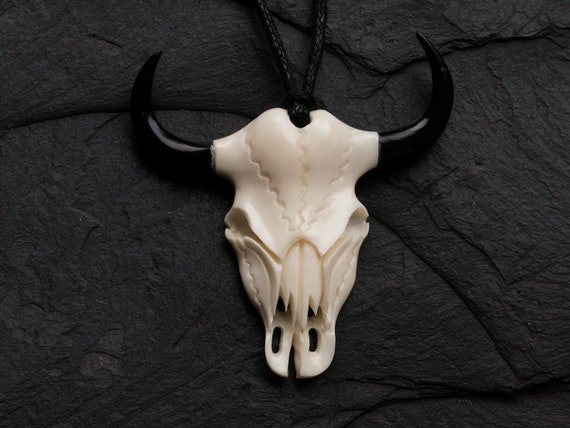 Pendentif plaqué argent crane buffle CZ noir - Achat / Vente pendentif