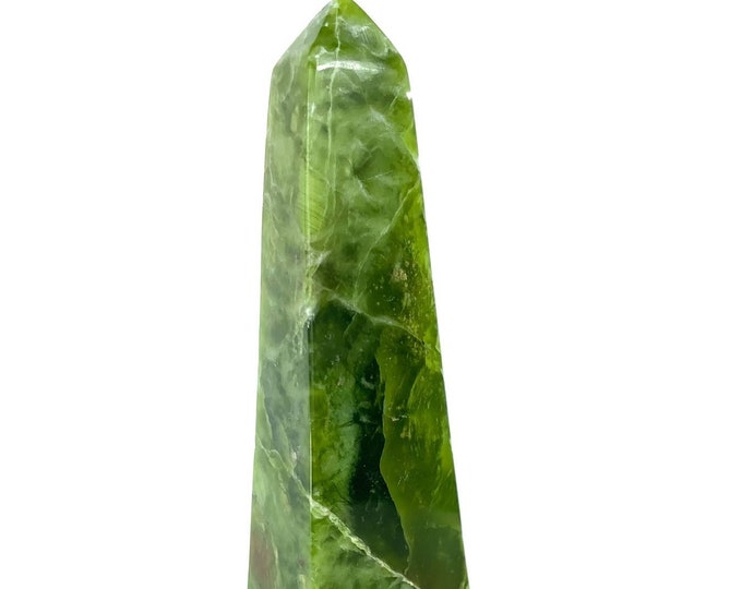435g Beautiful Transparent Green Jade Tower, Green Jade Tower, Jade Stone Tower, Green Jade Obelisk, Jade Stone Obelisk, Polished Jade Tower