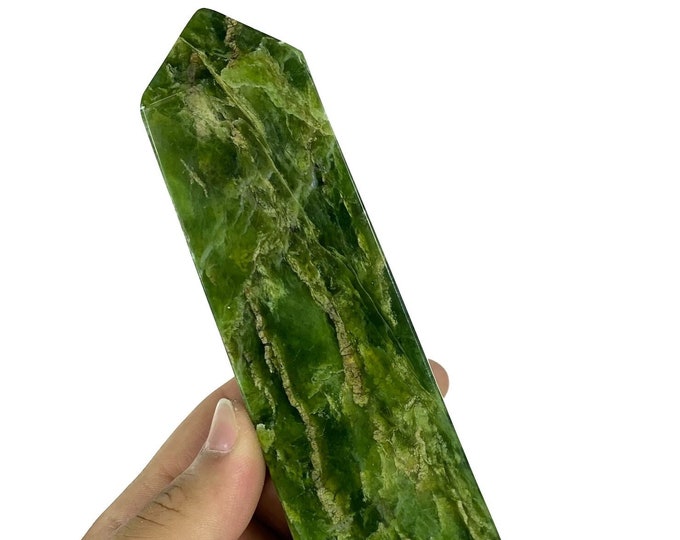 765g Beautiful Green Jade Tower, Green Jade Tower, Jade Stone Tower, Green Jade Obelisk, Jade Stone Obelisk, Polished Jade Tower, Jade Stone