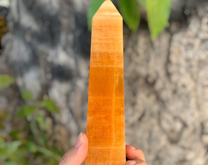 540g Orange Calcite, Orange Calcite Tower, Orange Calcite Point, Orange Calcite Stone, Orange Calcite Crystal Tower, Calcite Tower, Calcite