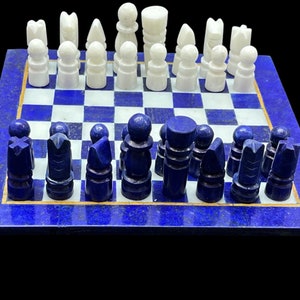 Beautiful Lapis Lazuli Chess Board With 32 Pieces, Lapis Lazuli Chess Board, Lapis Chess Board, Lapis Lazuli, Lapis Lazuli Chess Board image 2