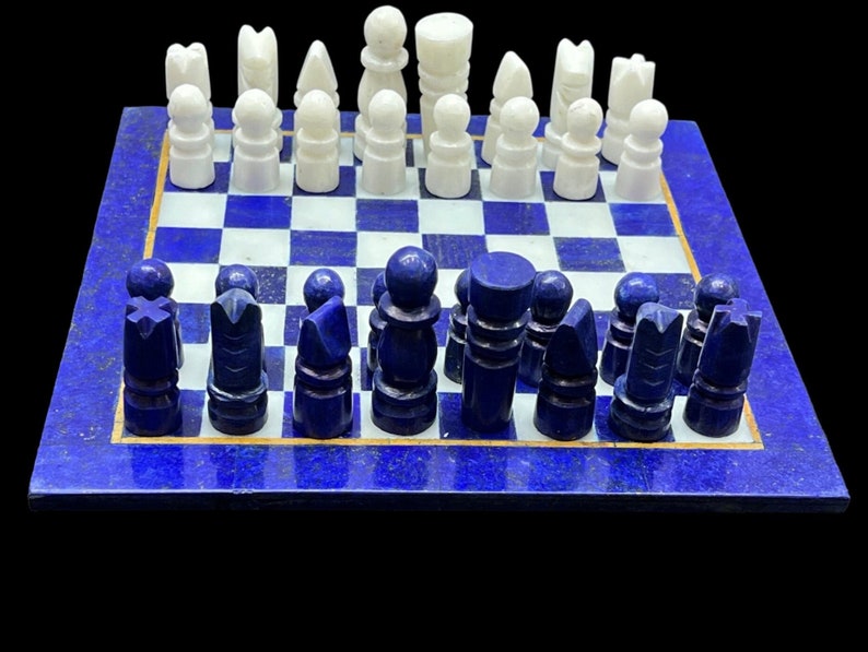 Beautiful Lapis Lazuli Chess Board With 32 Pieces, Lapis Lazuli Chess Board, Lapis Chess Board, Lapis Lazuli, Lapis Lazuli Chess Board image 2