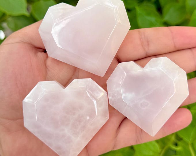 UV-Reactive Faceted Pink Calcite Heart Stone, Calcite Heart Stone, Pink Calcite Heart Stone, Calcite Pink Heart Stone, Mangano Calcite Heart