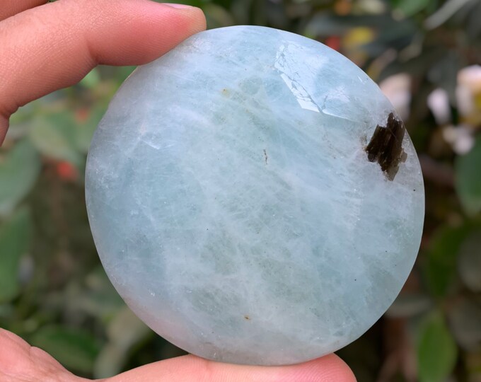 155g Best Quality Sky Blue Aquamarine Round Palm Stone, Aquamarine Palm Stone, Aquamarine, Aquamarine Round Palm Stone, Blue Aquamarine