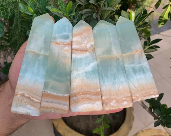 Blue Color Caribbean Calcite Tower, Caribbean Calcite Tower, Caribbean Calcite Obelisk, Calcite Tower, Caribbean Stone Tower, Blue Caribbean