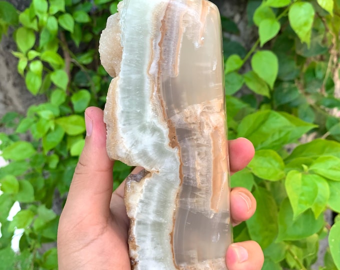 980g Beautiful One Side Natural Calcite Free Form, Calcite Free Form, Calcite, Caribbean Calcite, Calcite Polished Free Form, Calcite Stone