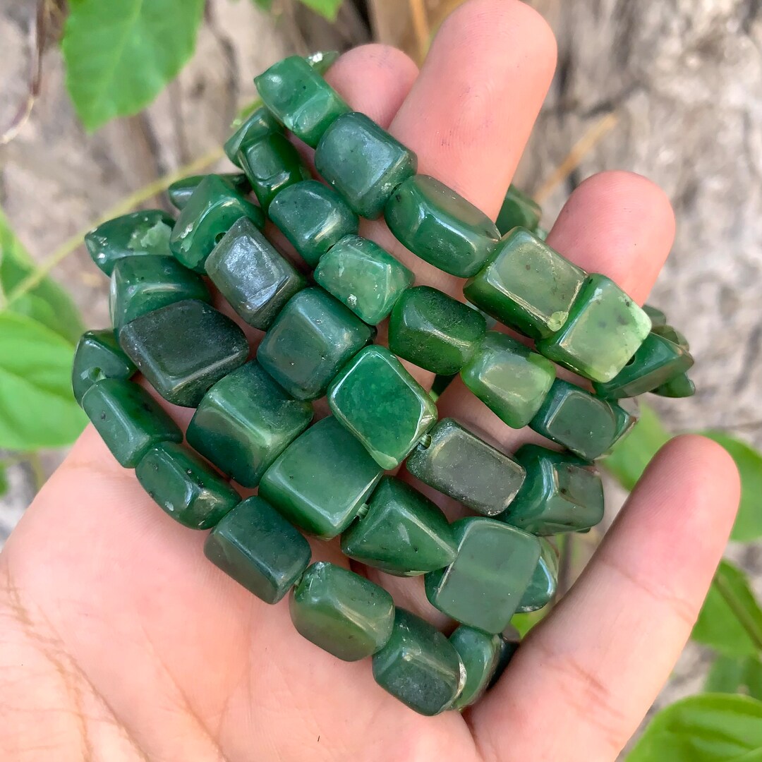 Nephrite Jade Tumbled Bracelets, Jade Tumbled Beads Bracelets, Nephrite