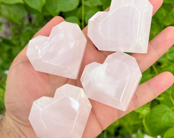UV-Reactive Faceted Pink Calcite Heart Stone, Calcite Heart Stone, Pink Calcite Heart Stone, Calcite Pink Heart Stone, Mangano Calcite Heart
