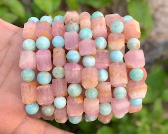 Pink Aragonite Calcite Tumbled Beads Bracelets, Pink Calcite Bracelet, Pink Aragonite Bracelets, Calcite Bracelets, Pink Aragonite Calcite