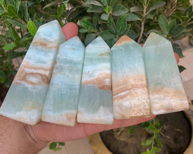 Blue Color Caribbean Calcite Tower, Caribbean Calcite Tower, Caribbean Calcite Obelisk, Calcite Tower, Caribbean Stone Tower, Blue Caribbean