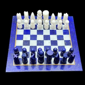 Beautiful Lapis Lazuli Chess Board With 32 Pieces, Lapis Lazuli Chess Board, Lapis Chess Board, Lapis Lazuli, Lapis Lazuli Chess Board Chess Board Only