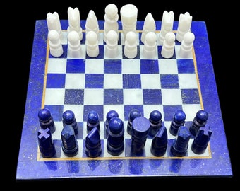 Beautiful Lapis Lazuli Chess Board With 32 Pieces, Lapis Lazuli Chess Board, Lapis Chess Board, Lapis Lazuli, Lapis Lazuli Chess Board