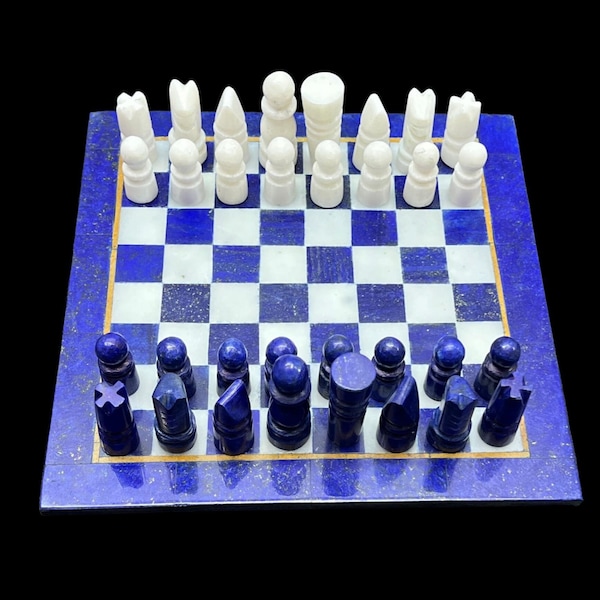 Beautiful Lapis Lazuli Chess Board With 32 Pieces, Lapis Lazuli Chess Board, Lapis Chess Board, Lapis Lazuli, Lapis Lazuli Chess Board