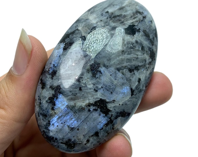 Beautiful Bluish Grey Larvikite Palmstone, Blue Larvikite Palm Stone, Larvikite Blue Palmstone, Blue Larvikite, Larvikite, Larvikite Stone