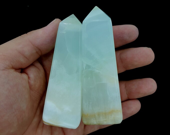 330g Caribbean Calcite Tower, Caribbean Calcite Tower, Caribbean Calcite, Calcite Tower, Caribbean Stone Tower, Blue Caribbean, 2 Pcs