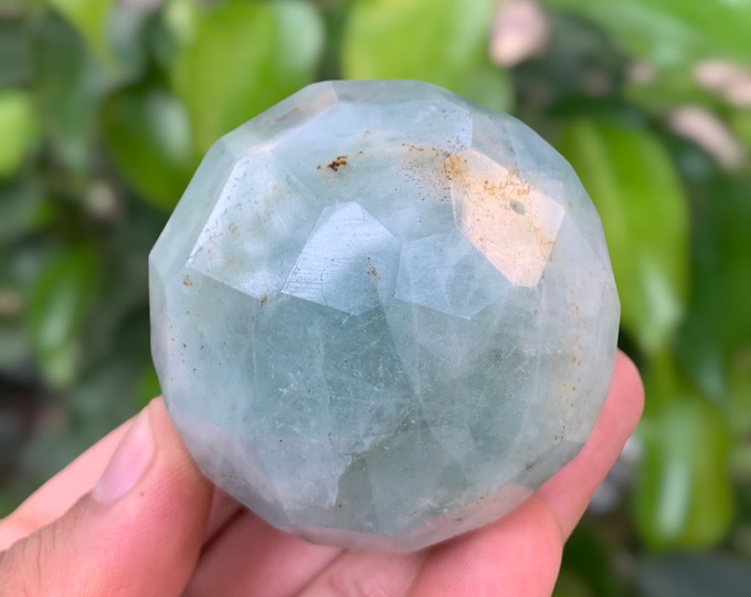 250 Grams Lustrous Aquamarine Faceted Ball, Sphere, Blue Faceted Aquamarine, Aquamarine Stone, Aquamarine Sphere, Faceted Aquamarine Ball