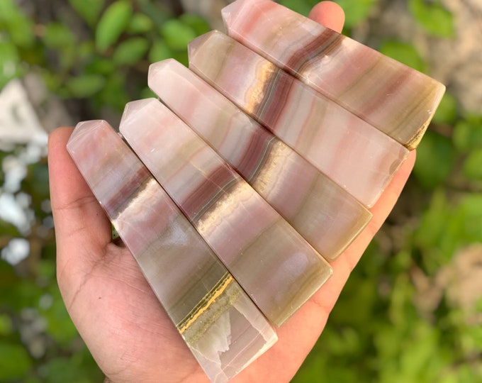 Beautiful Pink Banded Onyx Towers, Onyx Stone Points, Pink Onyx Towers, Pink Banded Onyx Towers, Banded Onyx Towers, Onyx Stone Towers, Onyx