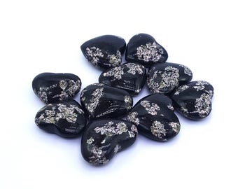 Beautiful Obsidian Black Snow Flakes Hearts, Obsidian Snow Flakes Stone, Obsidian Black Snow Flakes, Black Obsidian Stone Hearts, Obsidian