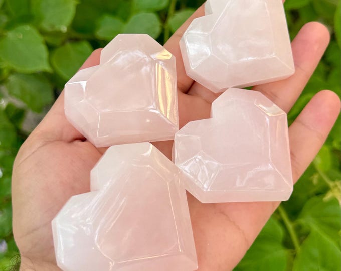 UV-Reactive Faceted Pink Calcite Heart Stone, Calcite Heart Stone, Pink Calcite Heart Stone, Calcite Pink Heart Stone, Mangano Calcite Heart