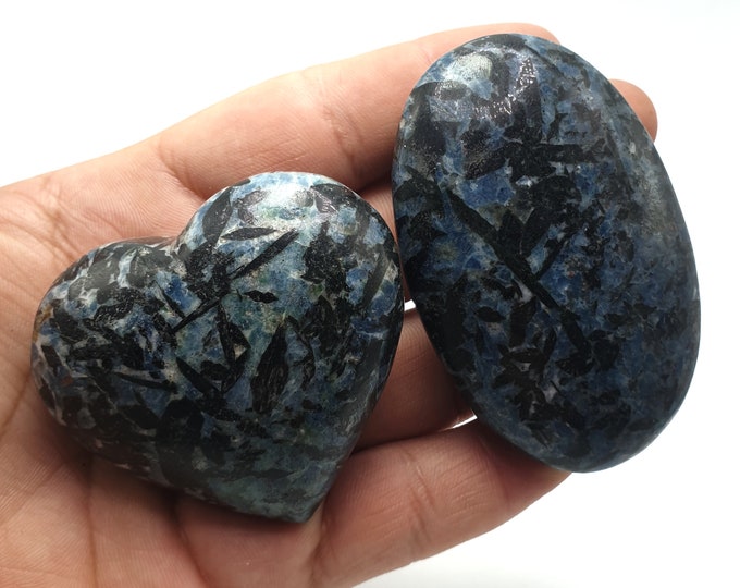 2 pcs Super Quality Blue Color Apatite Palm, Massage, Heart, Apatite Heart, Blue Apatite Palm, Apatite Palm, Heart 260 Grams