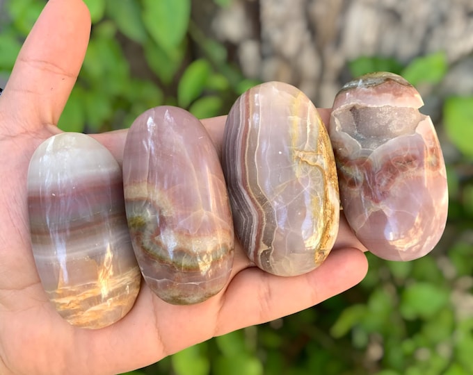 Beautiful Pink Banded Onyx Palm Stone, Onyx Stone Palms, Pink Onyx Palms, Pink Banded Onyx, Banded Onyx Palm Stones, Pink Onyx Stone, Onyx