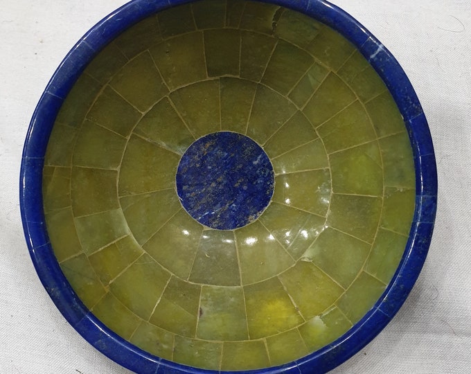Top Quality Green King Shah Maqsood Jade Plus Lapis Lazuli Round Bowl, Lapis Bowl, Shah Maqsood Bowl 325 Grams