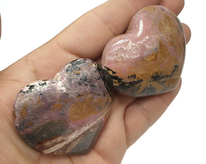 2 Pcs Beautiful Pink Rhodonite Hearts, Rhodonite Hearts, Rhodonite Hearts Stone, Pink Rhodonite Hearts, Rhodonite Stone, Pink Rhodonite,