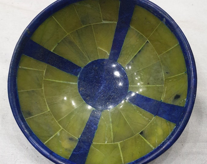 Great Quality Green King Shah Maqsood Jade Plus Lapis Lazuli Round Bowl, Lapis Bowl, Shah Maqsood Bowl 265 Grams