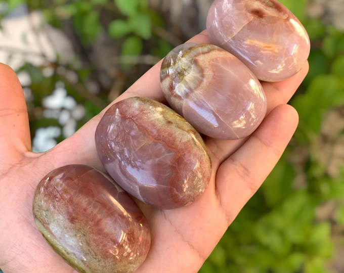 Beautiful Pink Banded Onyx Palm Stone, Onyx Stone Palms, Pink Onyx Palms, Pink Banded Onyx, Banded Onyx Palm Stones, Pink Onyx Stone, Onyx