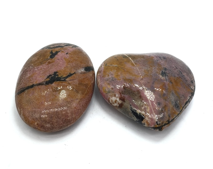 2 Pieces Amazing Quality Pink Color Rhodonite Heart, Palm ,Pink  Rhodonite, Rhodonite Heart, Palm Crystals 270 Grams