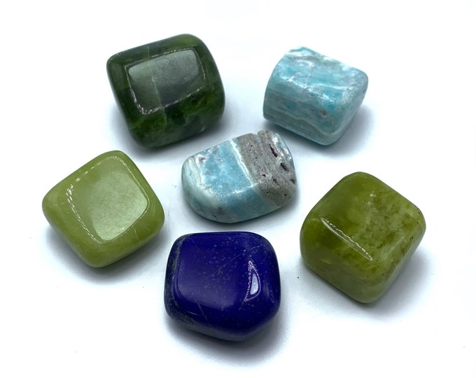 6 Pcs Beautiful Mix Stone Tumbles, Lapis Tumbles, Jade Tumbles, Calcite Tumbles, Lapis Lazuli Tumbles, Lapis Lazuli, Calcite, Jade, Tumbles