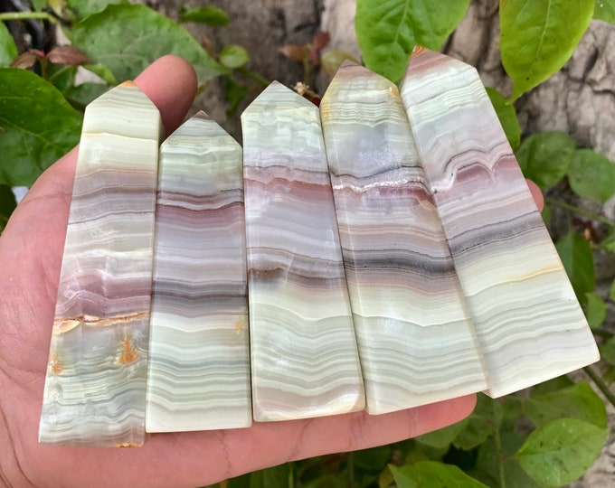 Beautiful Pink Banded Onyx Towers, Onyx Stone Points, Pink Onyx Towers, Pink Banded Onyx Towers, Banded Onyx Towers, Onyx Stone Towers, Onyx