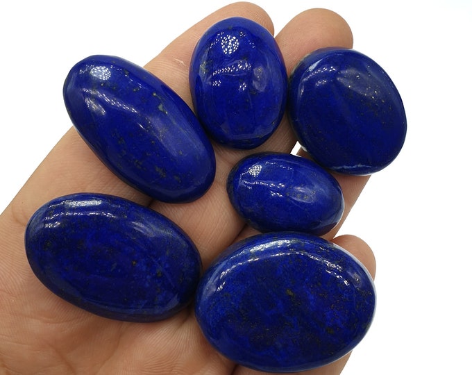 6 Pcs Great Quality Lapis Lazuli Cabochons, Lapis Lazuli Cabs, Lapis Blue Cabochons, Blue Lapis Cabochons, Lapis Oval Cabochons 75 Grams